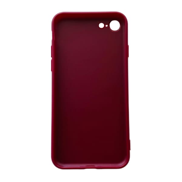 Maroon 9eight5 iPhone 7/8 phone case showing smooth textured design and precise cutouts for buttons and camera.