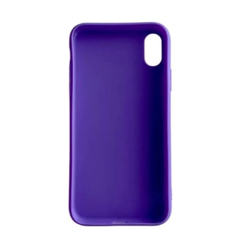 Purple 9eight5 iPhone XR case with protective bumper and sleek design, fitting securely around the phone.