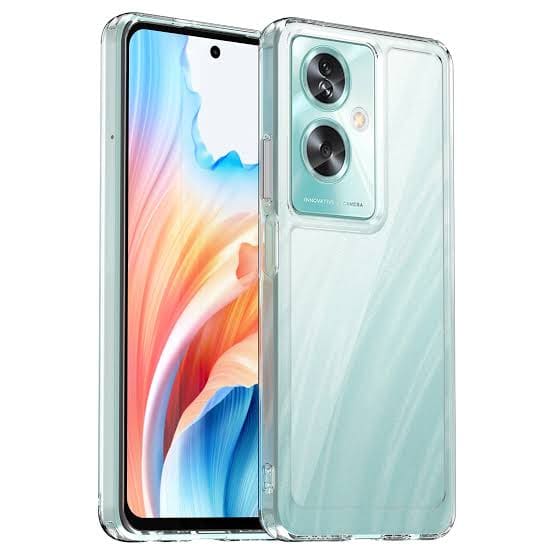 Clear phone case for Oppo A79 5G by 9eight5, showing slim protective design and precise cutouts for buttons and ports.