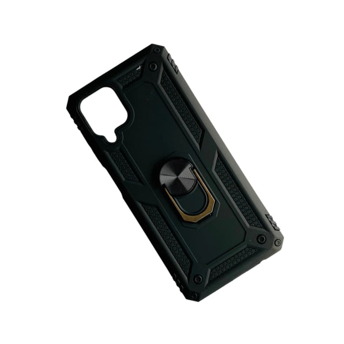 Black 9eight5 phone case for Samsung Galaxy A12 4G/5G with textured back and precise cutouts for ports and camera.