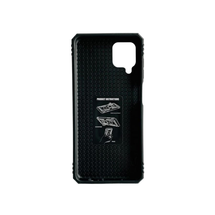 Black 9eight5 phone case for Samsung Galaxy A12 4G/5G, showing the sleek protective cover on the device.