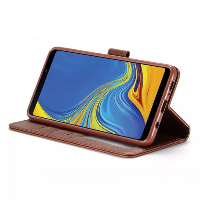 Brown 9eight5 phone case for Samsung Galaxy A22 4G with precise cutouts and textured finish on the 6.4-inch device.
