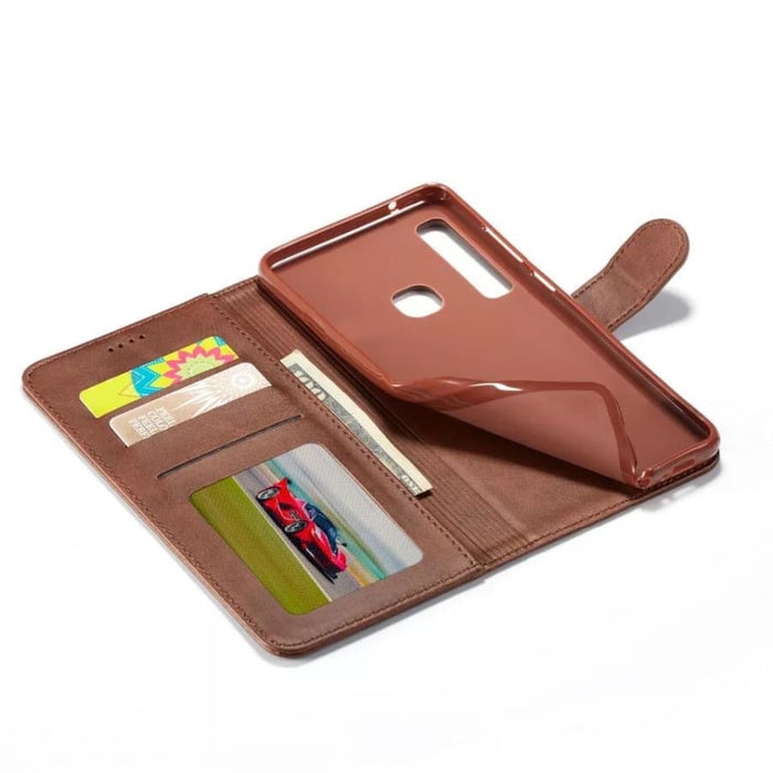 Brown phone case for Samsung Galaxy A34 5G by 9eight5, showing a slim protective cover with textured surface and precise cutouts.