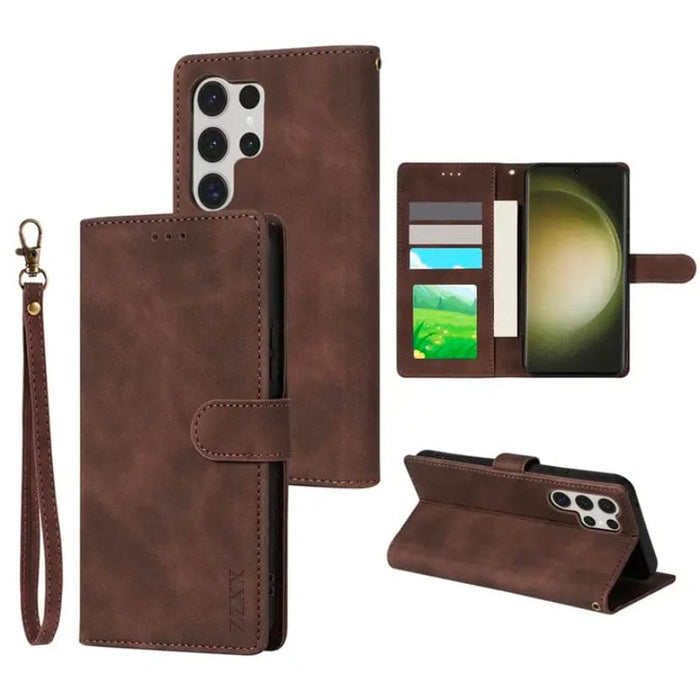 Brown 9eight5 phone case for Samsung Galaxy S24 Plus, showcasing slim protective design and textured surface.