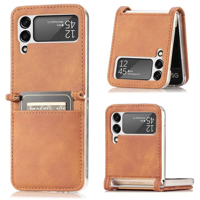 Tan Samsung Galaxy Z Flip 3 phone case by 9eight5, stylish and protective cover for flip phone with a sleek design.