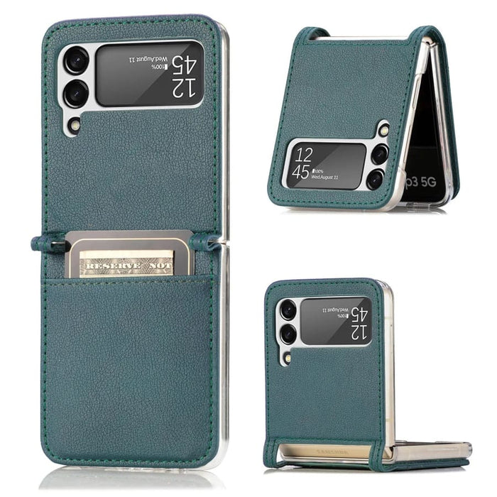 Dark green Samsung Galaxy Z Flip 3 case by 9eight5, showcasing sleek phone protection with a stylish design.