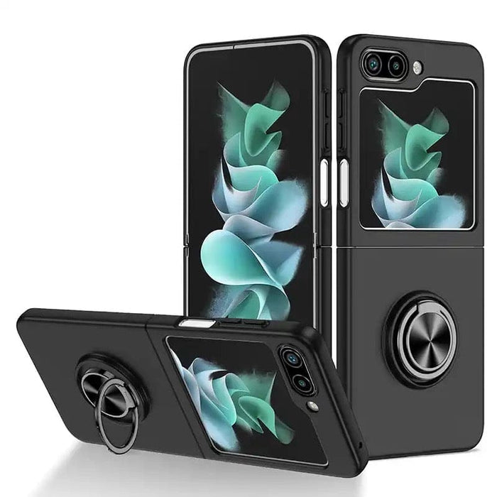 Black Samsung Galaxy Z Flip 5 phone case by 9eight5, protective cover with sleek design and precise cutouts for the device.