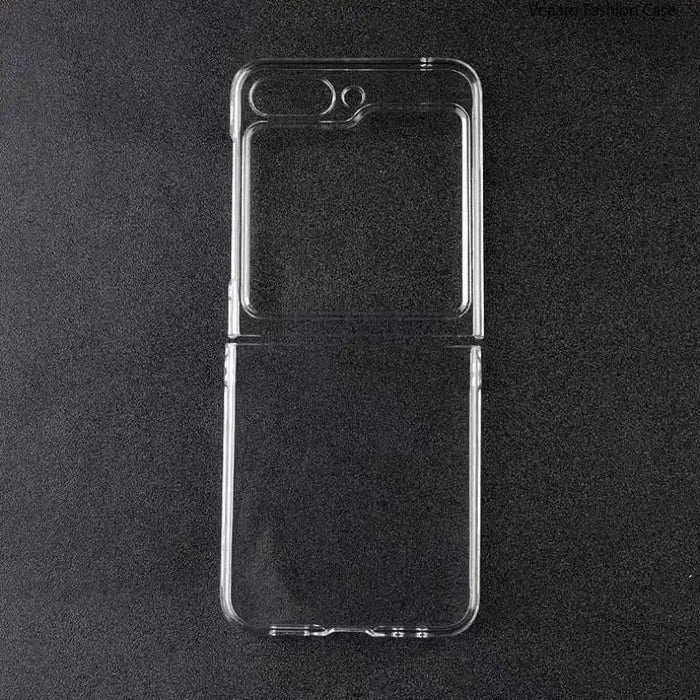 Clear phone case for Samsung Galaxy Z Flip 5 by 9eight5, showcasing a slim, transparent design that protects the device.
