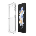 Clear 9eight5 phone case for Samsung Galaxy Z Flip 5, slim protective cover with precise cutouts for buttons and camera.