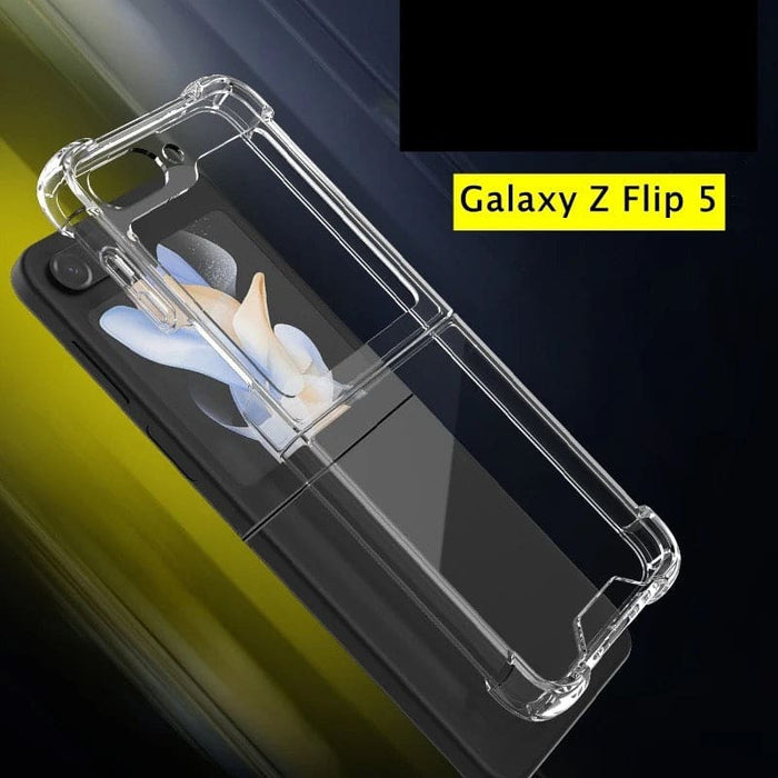 Clear phone case for Samsung Galaxy Z Flip 5 by 9eight5, showcasing slim, protective design with transparent material.