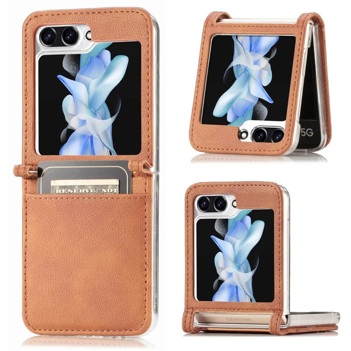 Tan Samsung Galaxy Z Flip 5 case by 9eight5, stylish protective phone case with textured finish for Galaxy Z Flip 6 and 5.