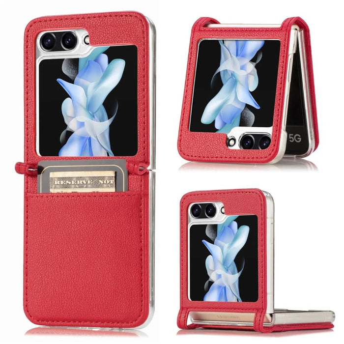 Red 9eight5 phone case for Samsung Galaxy Z Flip 5, protective cover with precise cutouts and sleek design.