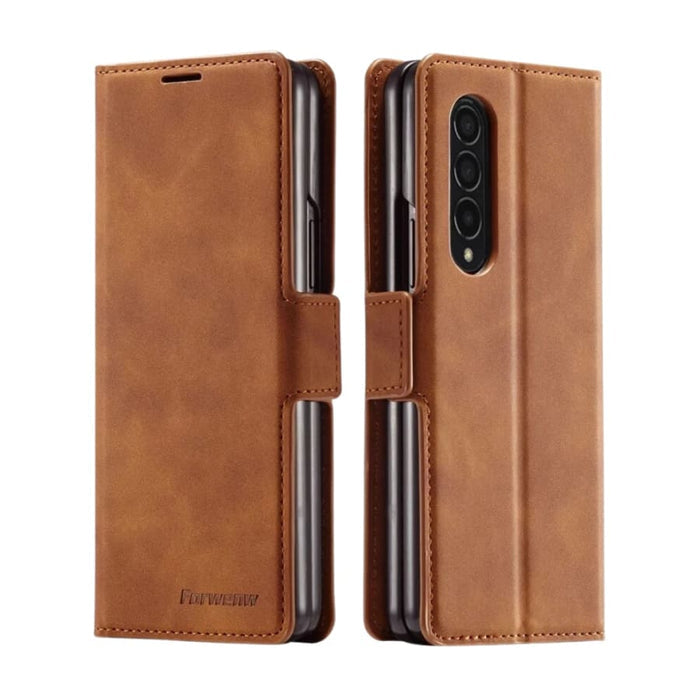 Samsung Galaxy Z Fold 3 phone case by 9eight5 in tan color, showcasing the protective cover with a sleek design.