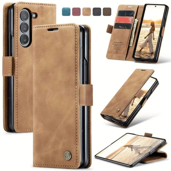 Tan Samsung Galaxy Z Fold 6 phone case by 9eight5, protective cover with a sleek design for the foldable smartphone.