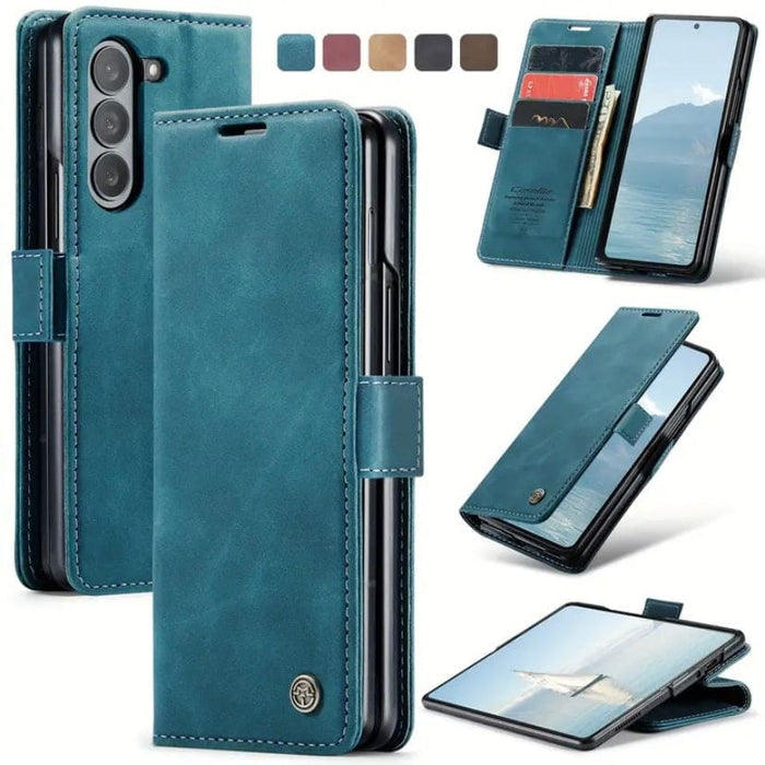 Blue Samsung Galaxy Z Fold 6 phone case by 9eight5 with protective design and precise cutouts for easy access to buttons and ports.