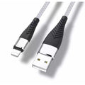 Black and white 1-meter iPhone and iPad charger cable by 9eight5, compatible with Apple devices and designed for quick charging.
