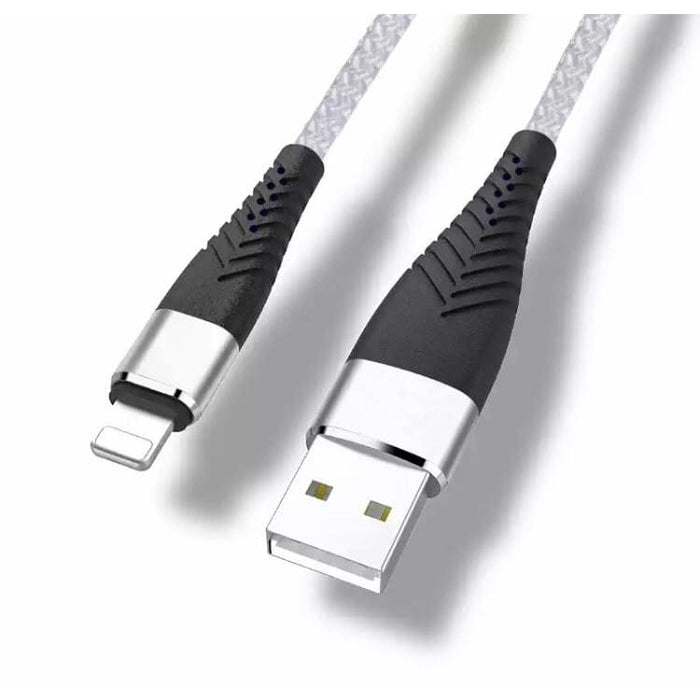 Black and white 1-meter iPhone and iPad charger cable by 9eight5, compatible with Apple devices and designed for quick charging.