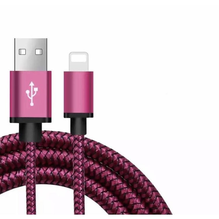 Rose red 1-meter iPhone and iPad charger cable from 9eight5, durable phone and tablet charging accessory.