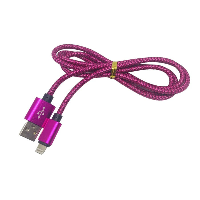 Rose red 1-meter iPhone and iPad charger cable by 9eight5, durable and compatible with Apple devices.
