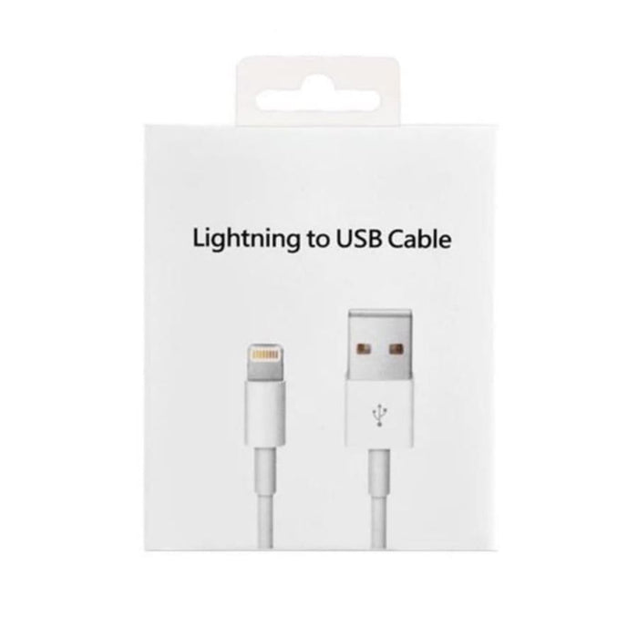 White 1-meter 9eight5 iPhone and iPad charger cable, durable USB charging and data transfer accessory for Apple devices.