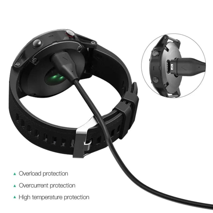 Garmin watch USB charger dock with overload protection and overcurrent safety, compatible with Garmin smartwatches.