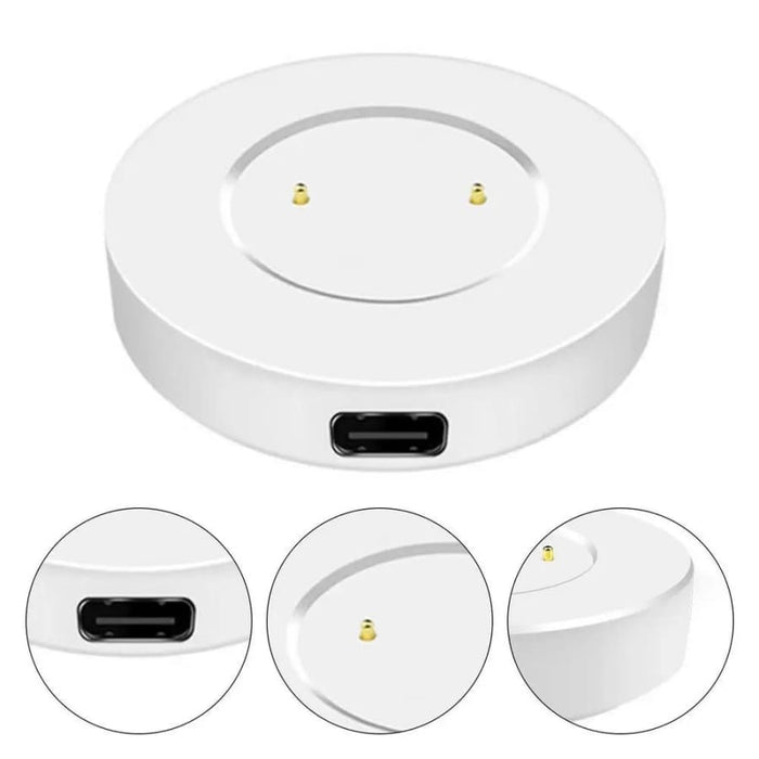 White wireless charger dock for Huawei Watch, compatible with Type-C, designed for easy charging and sleek storage.