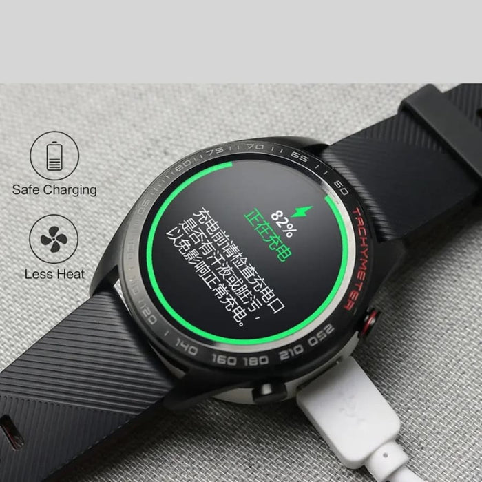 White Huawei Watch charger dock with Type-C connection, designed for smart watches, shown in a close-up image.
