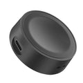 Black Samsung Galaxy Watch Charger Dock with Type-C connector, cylindrical wireless charging stand for Samsung smartwatches.