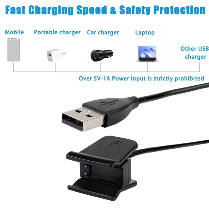 Black Fitbit Alta HR charger with USB cable for easy charging and secure connection.