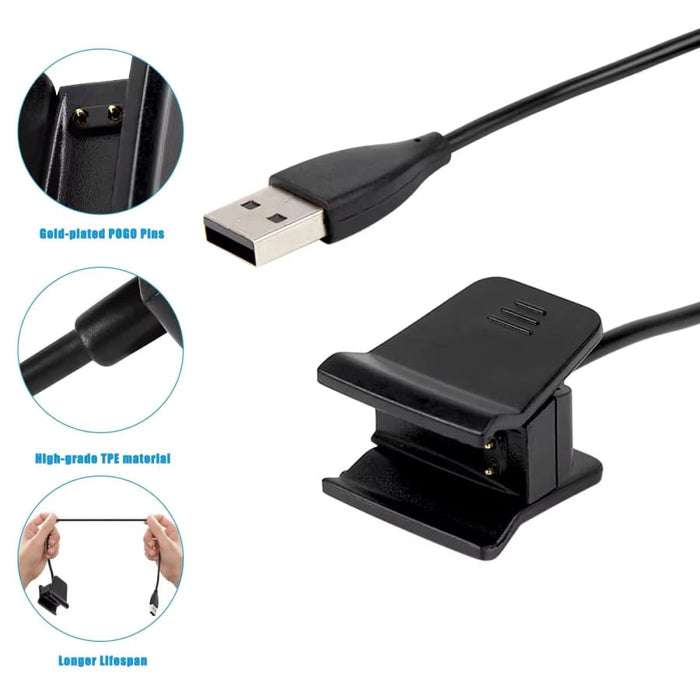 Black Fitbit Alta HR charger with USB clip for charging the fitness tracker, designed by That Watch Shop.