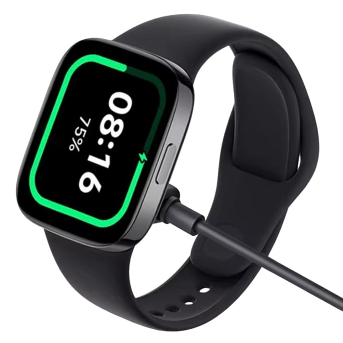 Black charger for Redmi Watch 3 with cable, designed for smartwatches, compatible with Redmi Watch 3.