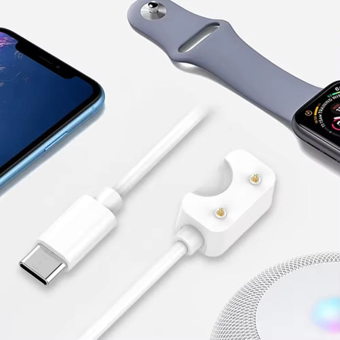 White USB-C charger for Samsung Galaxy Fit 3 smartwatch, compatible charging accessory with a sleek design.