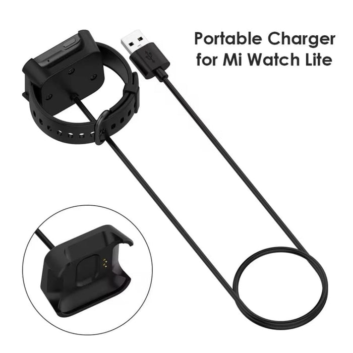 Charging cable for Xiaomi Mi Watch Lite by That Watch Shop, showing the sleek USB charger with connector port.