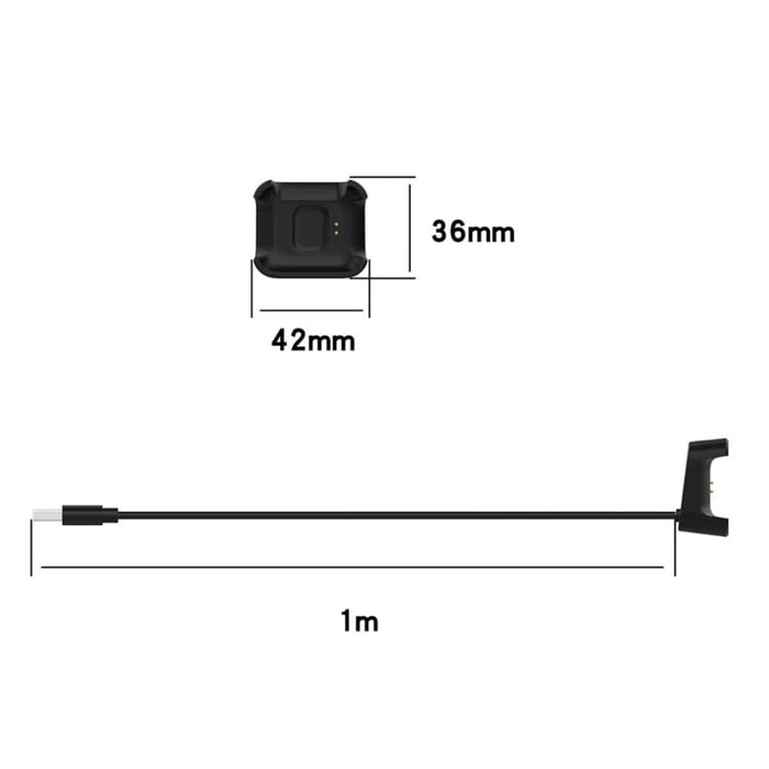 Black Xiaomi Mi Watch Lite charger with cable and adapter, designed for easy charging of the smartwatch.