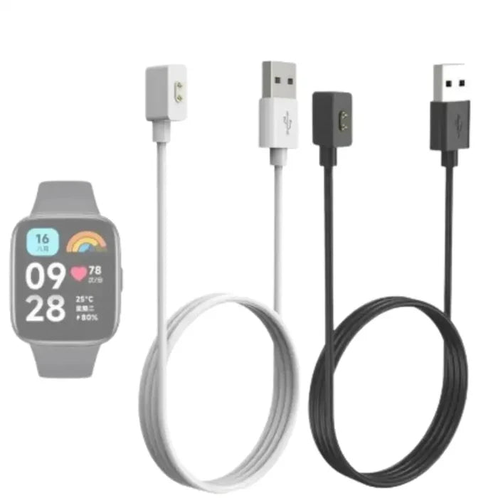 Habicare magnetic charging cable for Redmi Watch 3, TWS compatible, shown connected to the smartwatch with a sleek design.