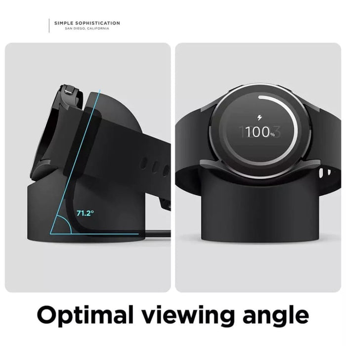 Black Samsung watch charging stand dock for smartwatches, designed for easy charging and display of Samsung watches.