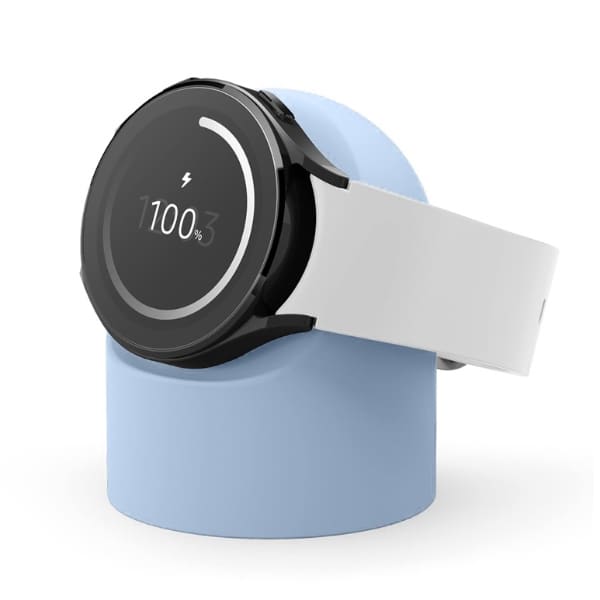 Blue charging stand for Samsung Watch, compatible with Samsung smartwatches, designed for easy charging and display.