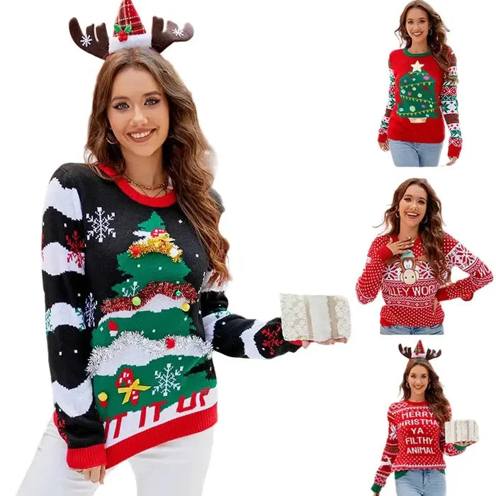 Knitted Christmas jersey in short sleeve style by Habicare, featuring festive holiday patterns and cozy knitting details.