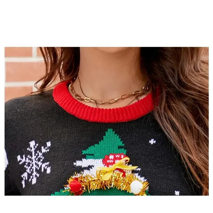 Knitted Christmas jersey by Habicare featuring festive holiday patterns, short-sleeve design, perfect for seasonal wear.