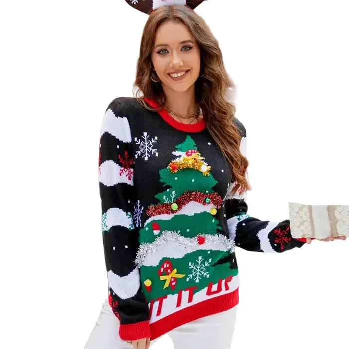 Knitted Christmas jersey by Habicare featuring festive holiday design, short-sleeve style, perfect for winter celebrations.
