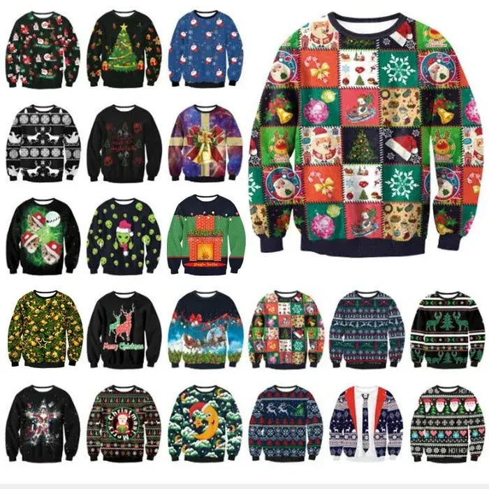 Habicare Christmas Jumper SS with 22 festive designs, featuring colorful holiday patterns and cozy knit fabric.