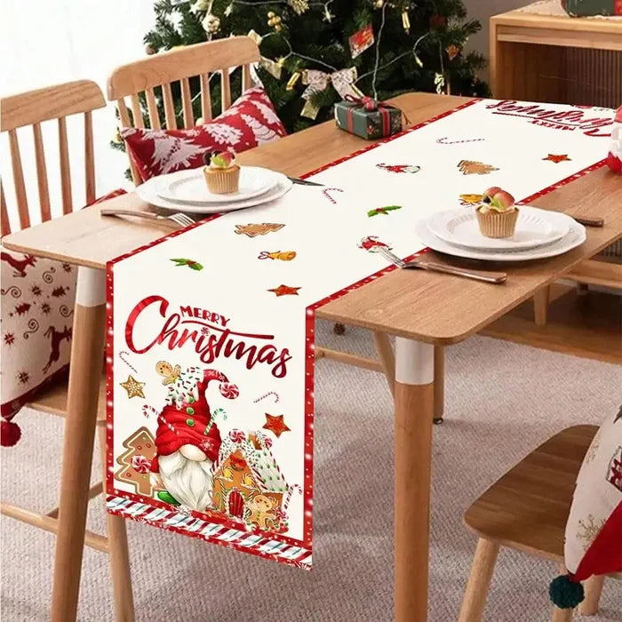 Habicare Christmas table runner in SS fabric with 9 festive designs, ideal for holiday table decor.