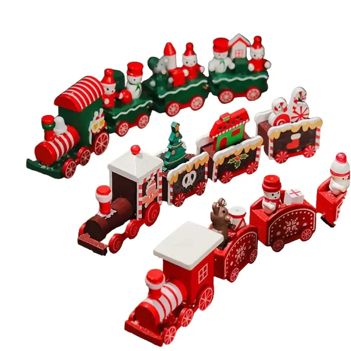Habicare Christmas Wooden Train SS, colorful wooden toy train with festive holiday design for children