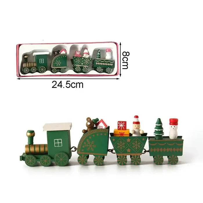 Green Christmas wooden train by Habicare, SS style, featuring detailed wooden construction and festive holiday design.