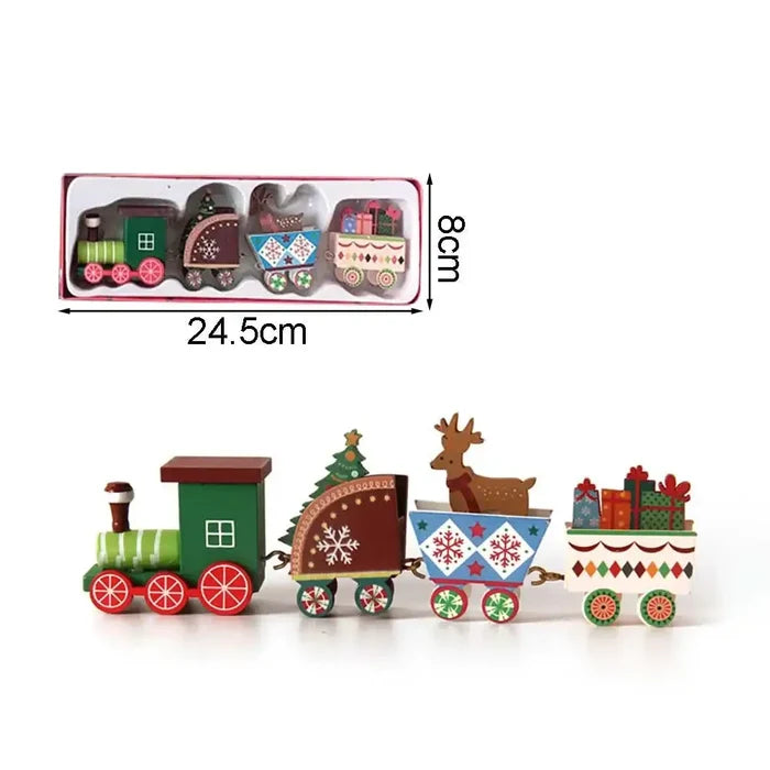 Colorful Habicare Christmas Wooden Train SS with festive red, green, and natural wood finish, perfect for holiday decor and play.