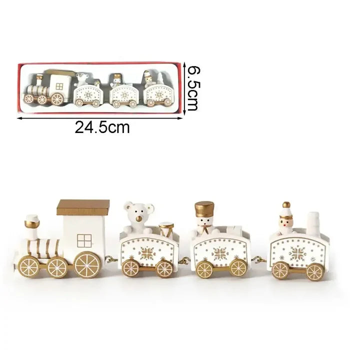 White Christmas wooden train toy by Habicare, SS style, featuring detailed wooden construction and festive holiday design.