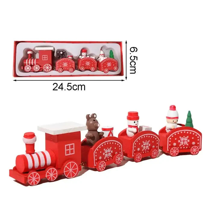 Red Habicare Christmas Wooden Train SS with detailed wooden engine and carriages, perfect for holiday décor and play.