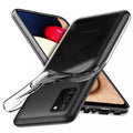 Transparent clear case for Samsung Galaxy A02S phone, designed by 9eight5, showing the slim protective cover on the device.