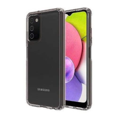 Clear phone case for Samsung Galaxy A03S by 9eight5, showing a transparent protective cover with precise cutouts for buttons and camera