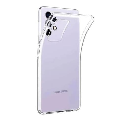 Clear 9eight5 phone case for Samsung Galaxy A32 4G showing transparent design and precise cutouts for ports and camera.